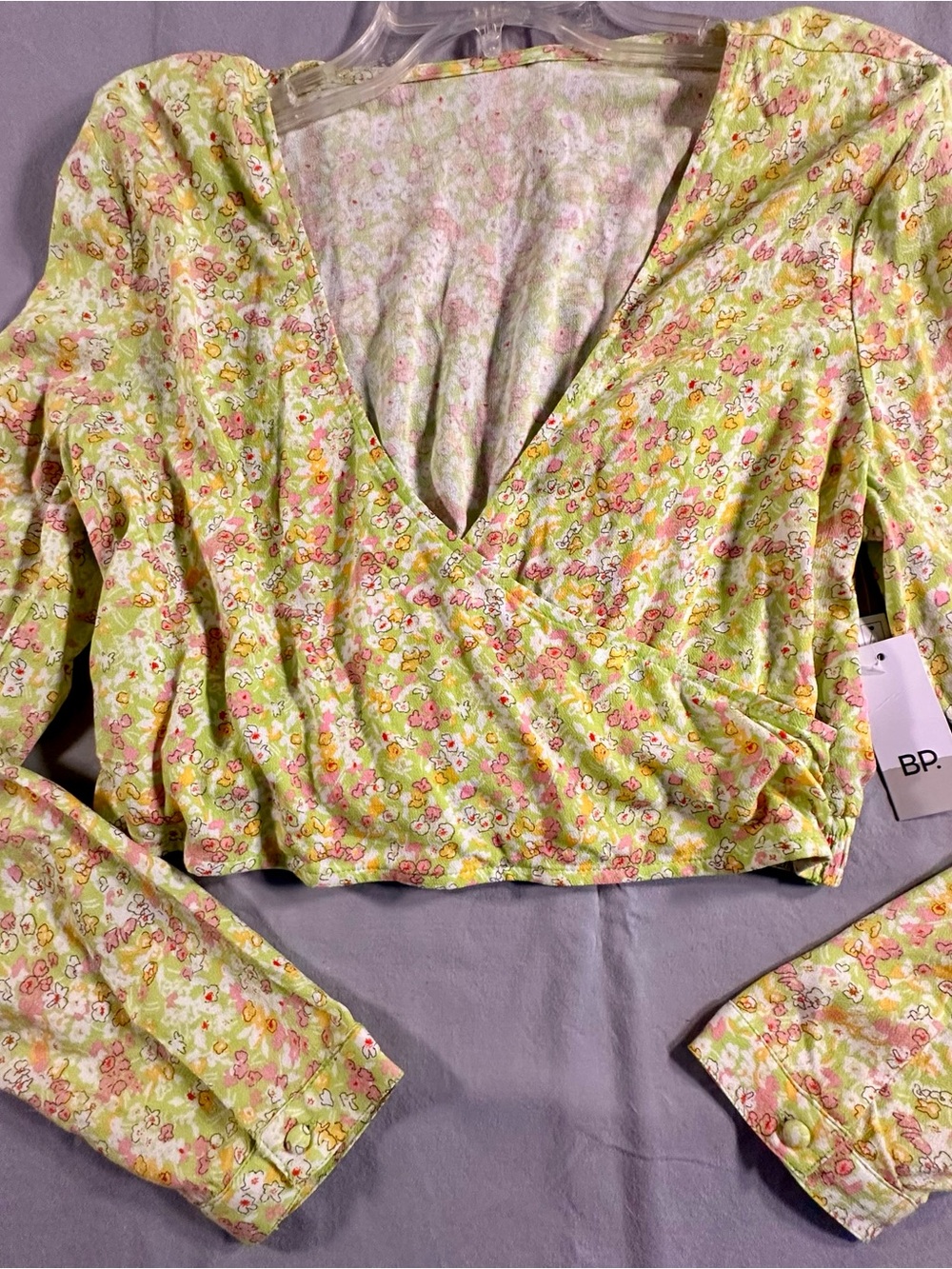 bp Pastel Floral Wrap Crop Top in Lime and Pink